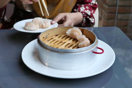 Close up of dumpling in a bowl at cafeの写真素材