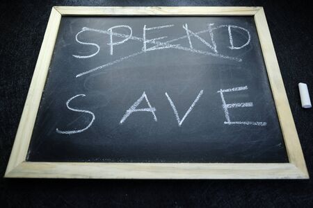 save word written on black board, close up.の写真素材