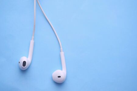 top view of headphone on color background.の写真素材