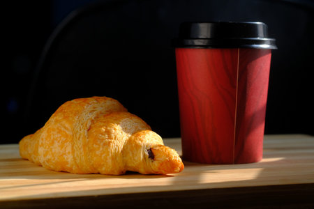 Close up of bakery food and coffee on table