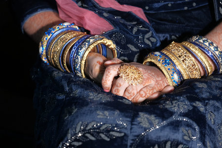 Close up of indian bride with jewelry.