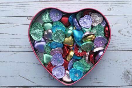 heart shape candy in a gift boxの写真素材