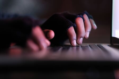 hacker stealing data laptop laptop, closeupの写真素材
