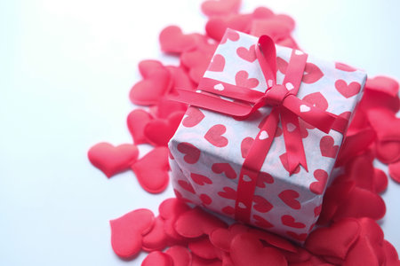 top view of red color gift box on white background .