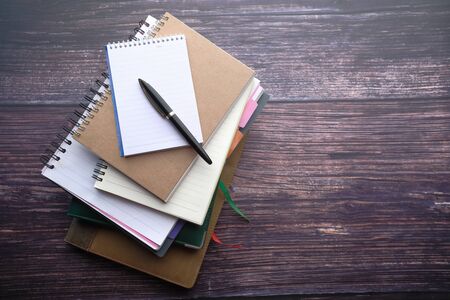 top view of stack of diary on table.の写真素材