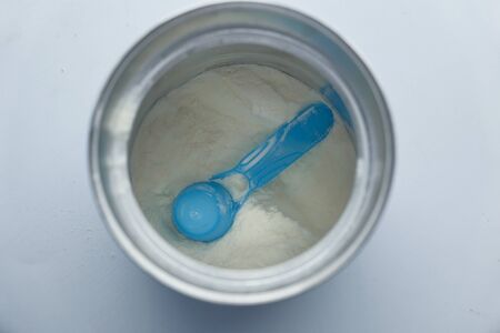 Close up of baby milk powder in a containerの写真素材