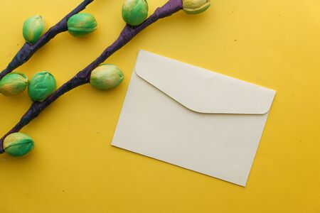 close up of colorful envelope on black background .の写真素材