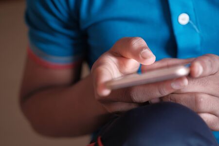 close up of person hand use smart phoneの写真素材