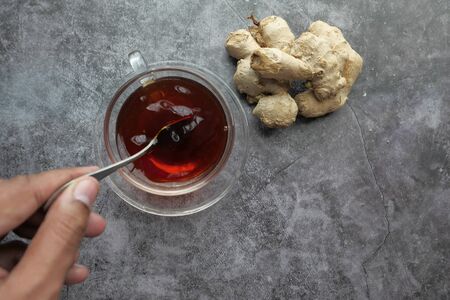 Close up of ginger tea for healthy life styleの写真素材