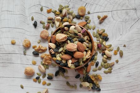 top view of mixed nut in a jar , close upの写真素材