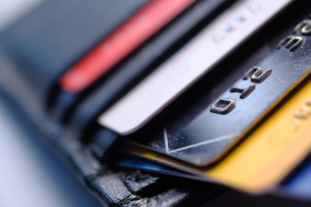 credit card in a leather wallet, close up