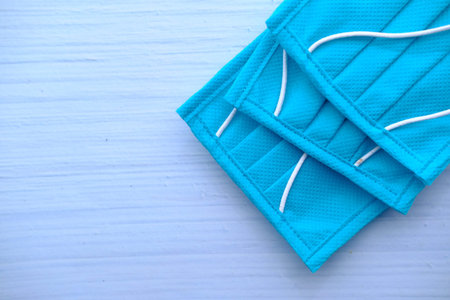 Surgical mask with rubber ear straps. close upの写真素材