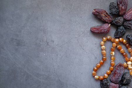 date fruit on gray background with copy spaceの写真素材