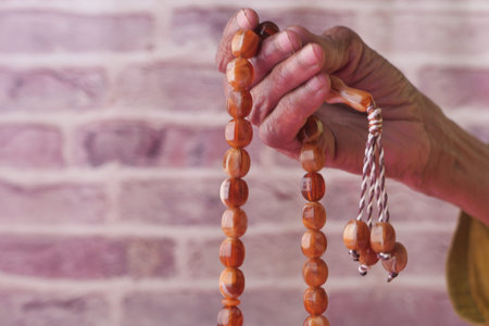 Close up of senior women hand prayingの写真素材