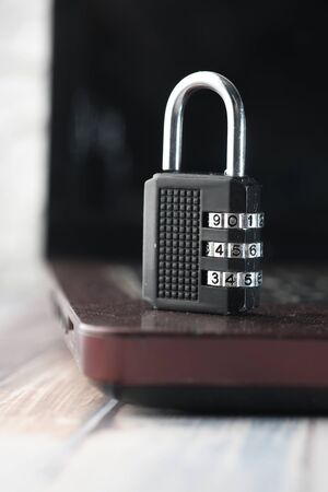 Padlock on laptop. Internet data privacy information security conceptの写真素材
