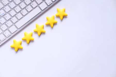 Customer review concept.. Rating golden stars