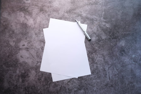 pen lying on sheets of paper, Top view