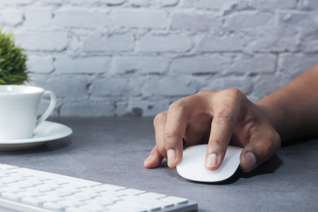Man hand with computer mouse, Close up