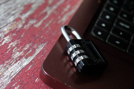 Padlock on laptop. Internet data privacy information security conceptの写真素材