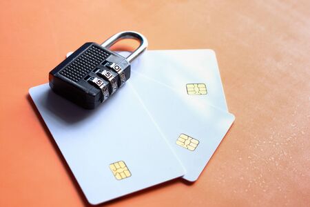 padlock on credit card, Internet data privacy information security conceptの写真素材