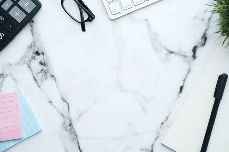 office desk with suppliers with copy spaceの写真素材