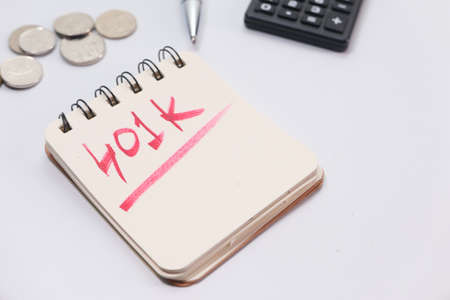 Notepad with word 401k on white background, close up ,の写真素材