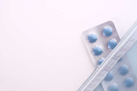 Top view of blister pack on white backgroundの写真素材