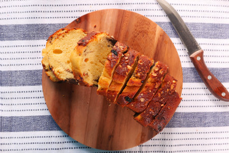 top view of bakery cake on chopping board