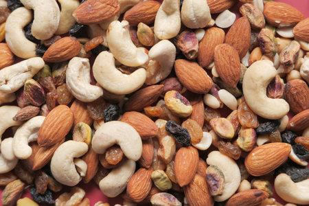 close up of many mixed nuts