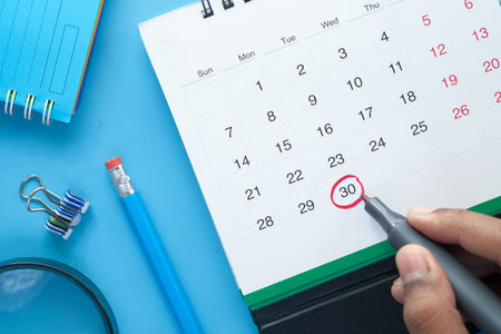 deadline concept with red mark on calendar dateの写真素材