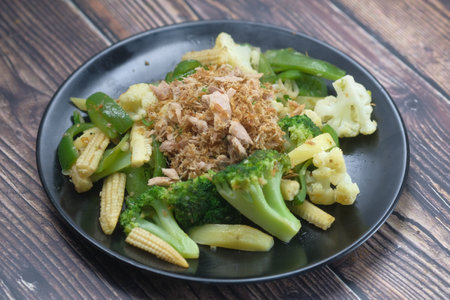close up of homemade vegetable salad on plateの写真素材
