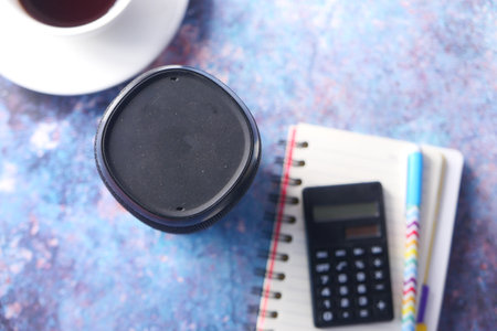 smart speaker and keyboard with copy space on white backgroundの写真素材