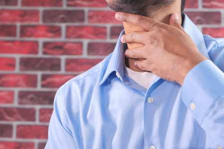 unrecognized man suffering throat pain close up