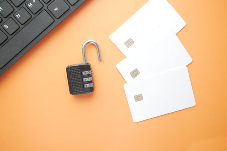 padlock on credit card, Internet data privacy information security concept