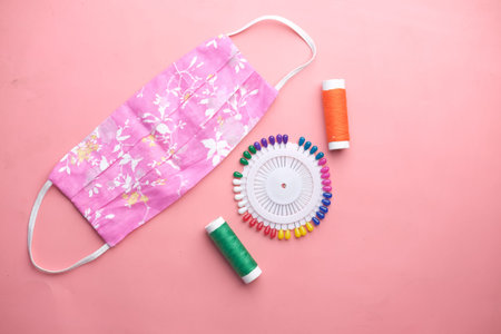 zero waste homemade face masks on pink background top downの写真素材