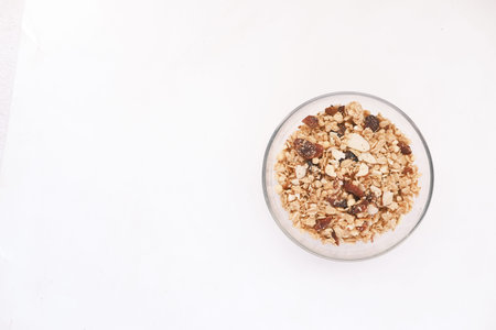 cereal breakfast in bowl on white backgroundの写真素材