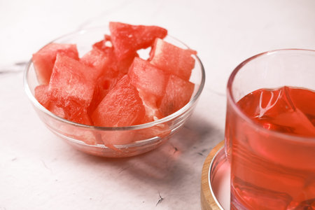 close up of slice of water melon on white background .の写真素材