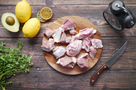 Raw fresh marbled meat Steak on Chopping Board,の写真素材