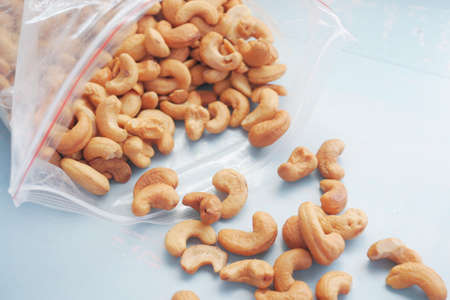 cashew nut on white background with copy spaceの写真素材