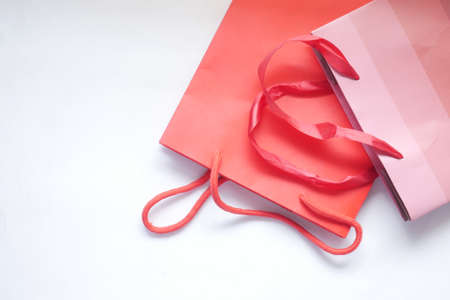 red color gift bag on white background top view.の写真素材
