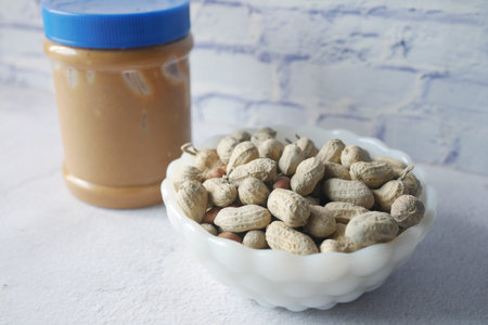 top view of peanut butter in a container ,