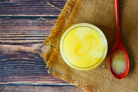 homemade ghee in container on a table ,