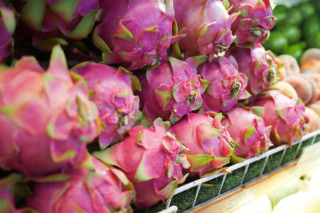 dragon fruit display for sale at local storeの写真素材