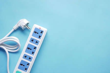 Electrical switch and plug on color background,の写真素材