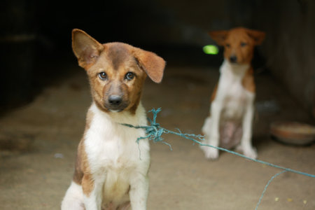 close up of a puppy isolated on black,の写真素材