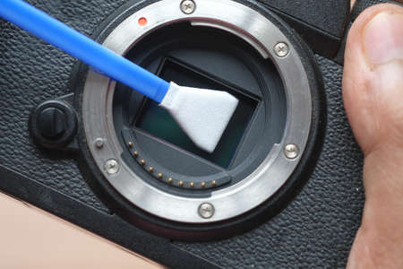 close up of cleaning camera sensor,の写真素材