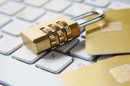 padlock and credit card, Internet data privacy information security conceptの写真素材