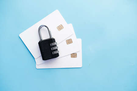 padlock on credit card, Internet data privacy information security conceptの写真素材