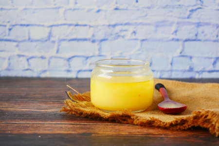 homemade ghee in container on a table ,の写真素材
