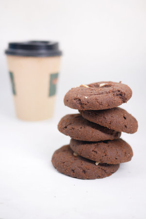 stack of chocolate cream cooking on white background